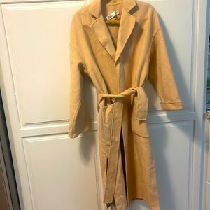 Zara light tan long belted warm coat wool &poly never worn